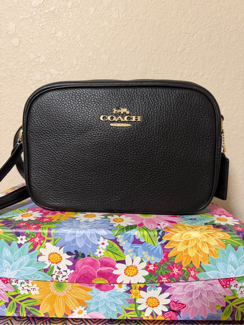 Coach Black Iamie Leather Crossbody with Gold Logo